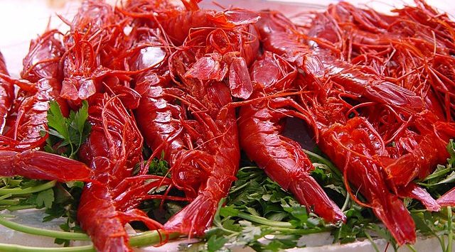 Red shrimps at market: Credit, Wikimedia Commons Red shrimp