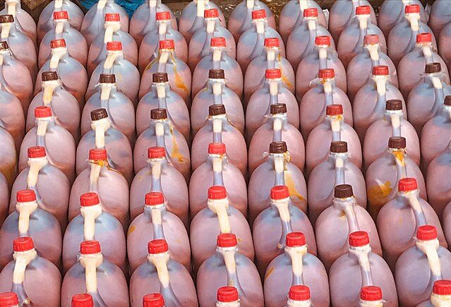 Bottled crude palm oil: Credit, Wikimedia Commons Crude palm oil imports loom in Indonesia